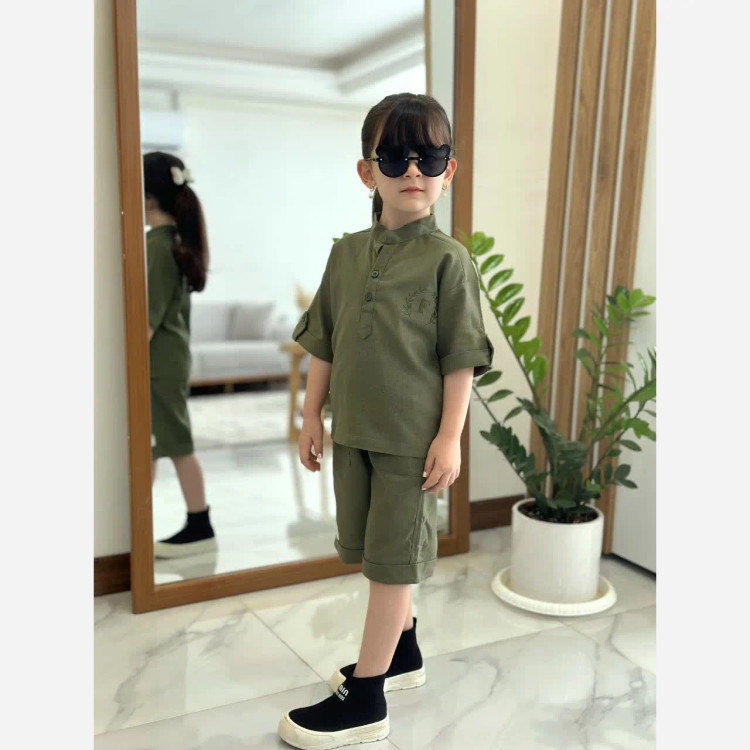 ست بلوز و شلوارک بچگانه لینن اسپرت دخترانه و پسرانه 2 تا 8 سال