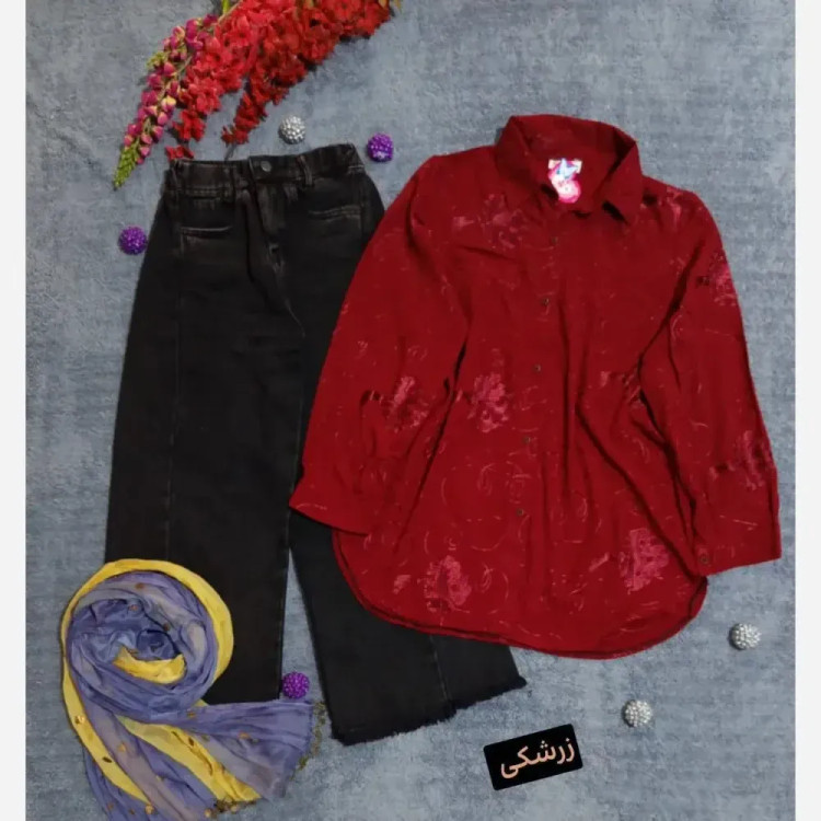 شومیز زنانه نخی خامه دوزی شده قواره دار مدل ماریا
