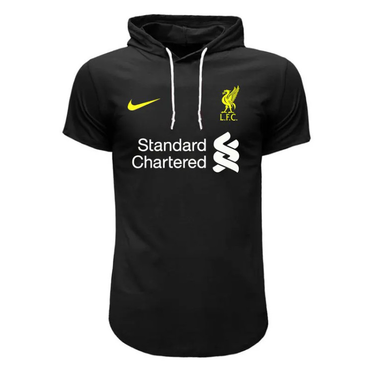 تی شرت کلاه دار مردانه نخی مشکی آستین کوتاه