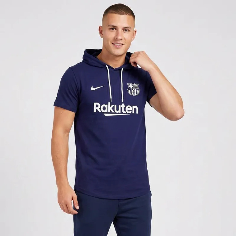 تیشرت کلاه دار مردانه آستین کوتاه نخی سرمه ای