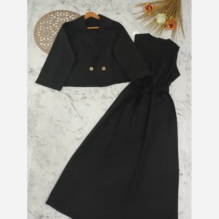 ست کت سارافون لنین رویا رنگ مشکی فری سایز تا 46