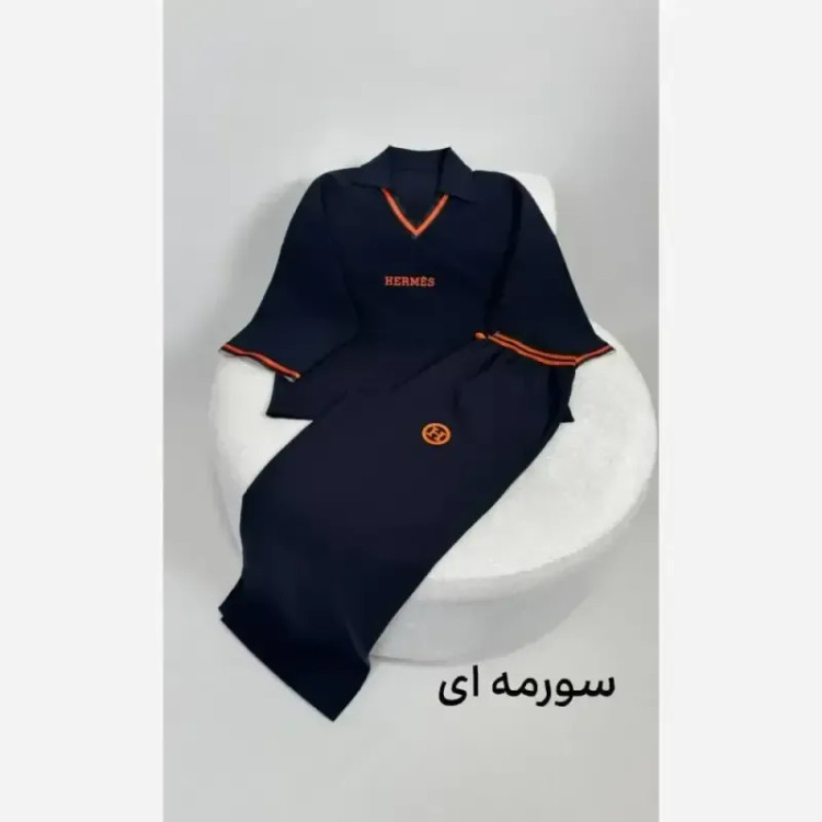 ست تیشرت شلوار هرمس جنس دبل مازراتی گرم بالا پاییزه فری سایز