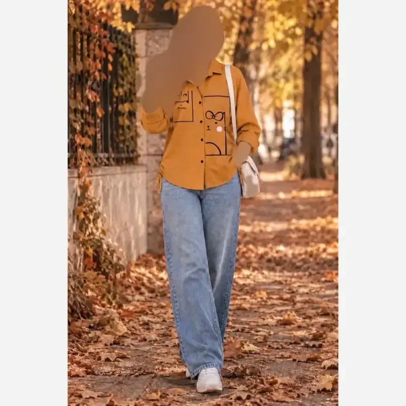 شومیز گلدوزی پاییزه جنس لینن پاییزه مناسب سایز 38 تا 46