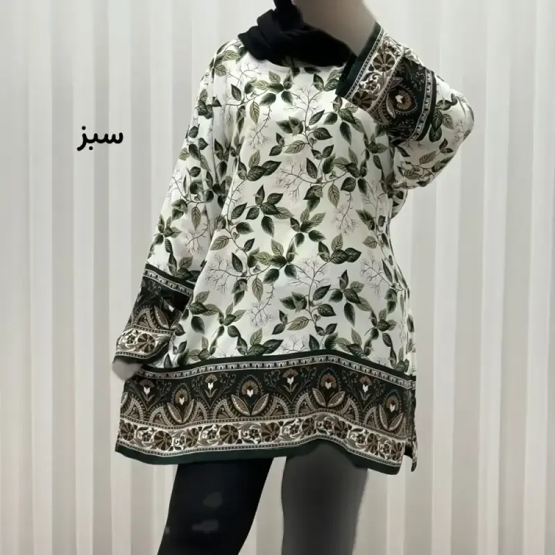 تونیک نخی فری سایز تا 52 حاشیه دار کمربنددار چهارفصل زنانه و دخترانه کد 1455