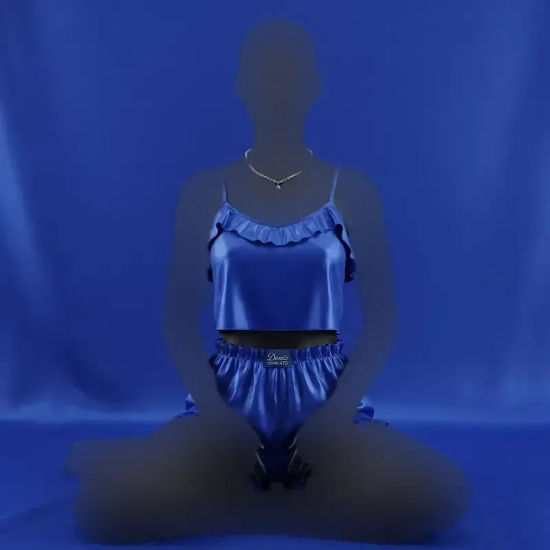 تاپ شورتک زنانه ساتن چین دار بند قابل تنظیم