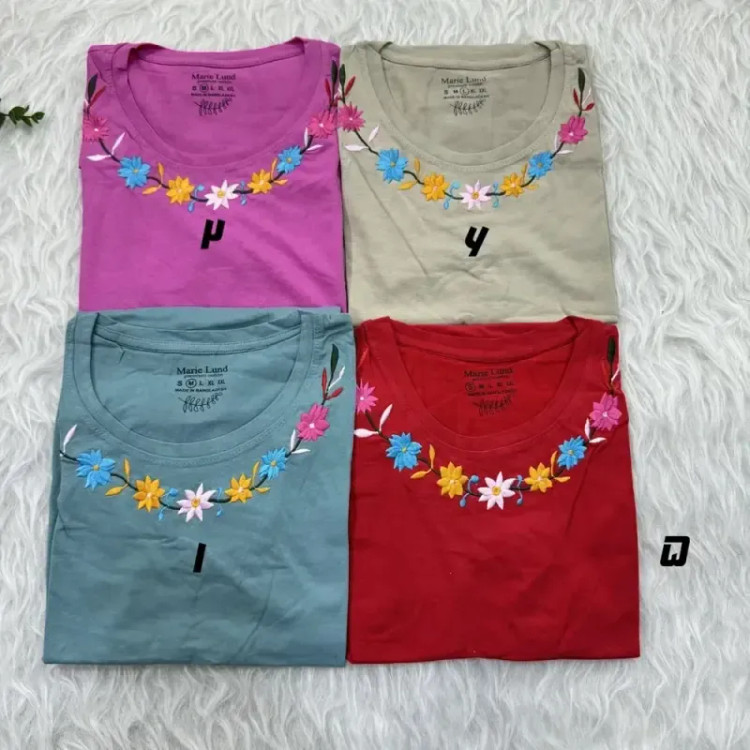 تیشرت نخ پنبه گلدوزی سایز S، M، L، XL و XXL مناسب خانمها و دختران