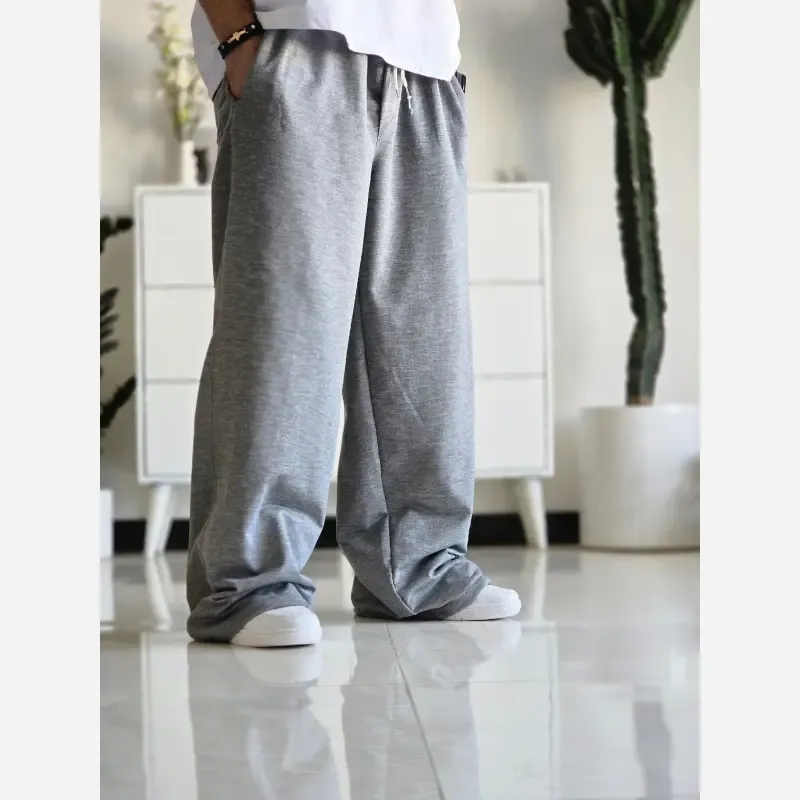 شلوار اسلش فول بگ پارچه ملانژ رنگ طوسی و مشکی سایز بزرگ XXL و XXXL